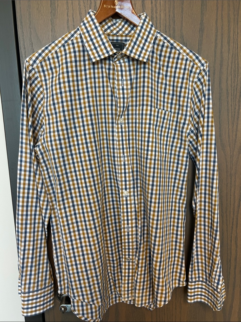 GAP Men's Mustard & Navy Check Button-Up Shirt